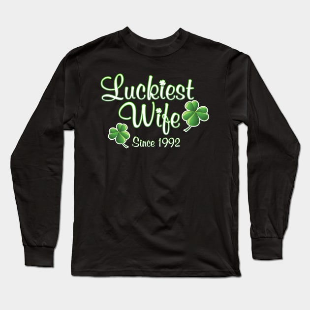 Luckiest Wife Since 1992 St. Patrick's Day Wedding Anniversary Long Sleeve T-Shirt by Just Another Shirt